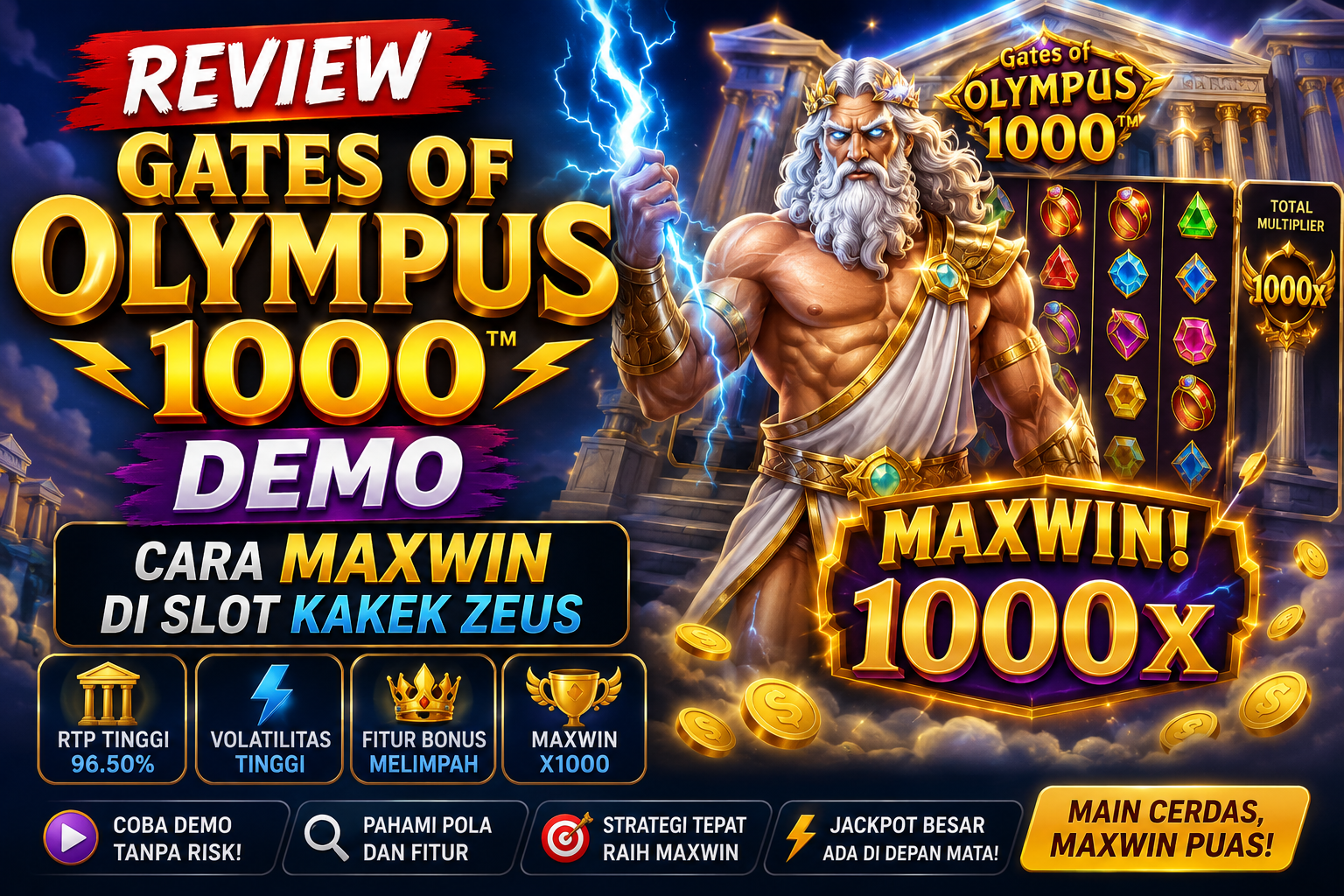 Review Gates of Olympus 1000 Demo: Cara Maxwin di Slot Kakek Zeus